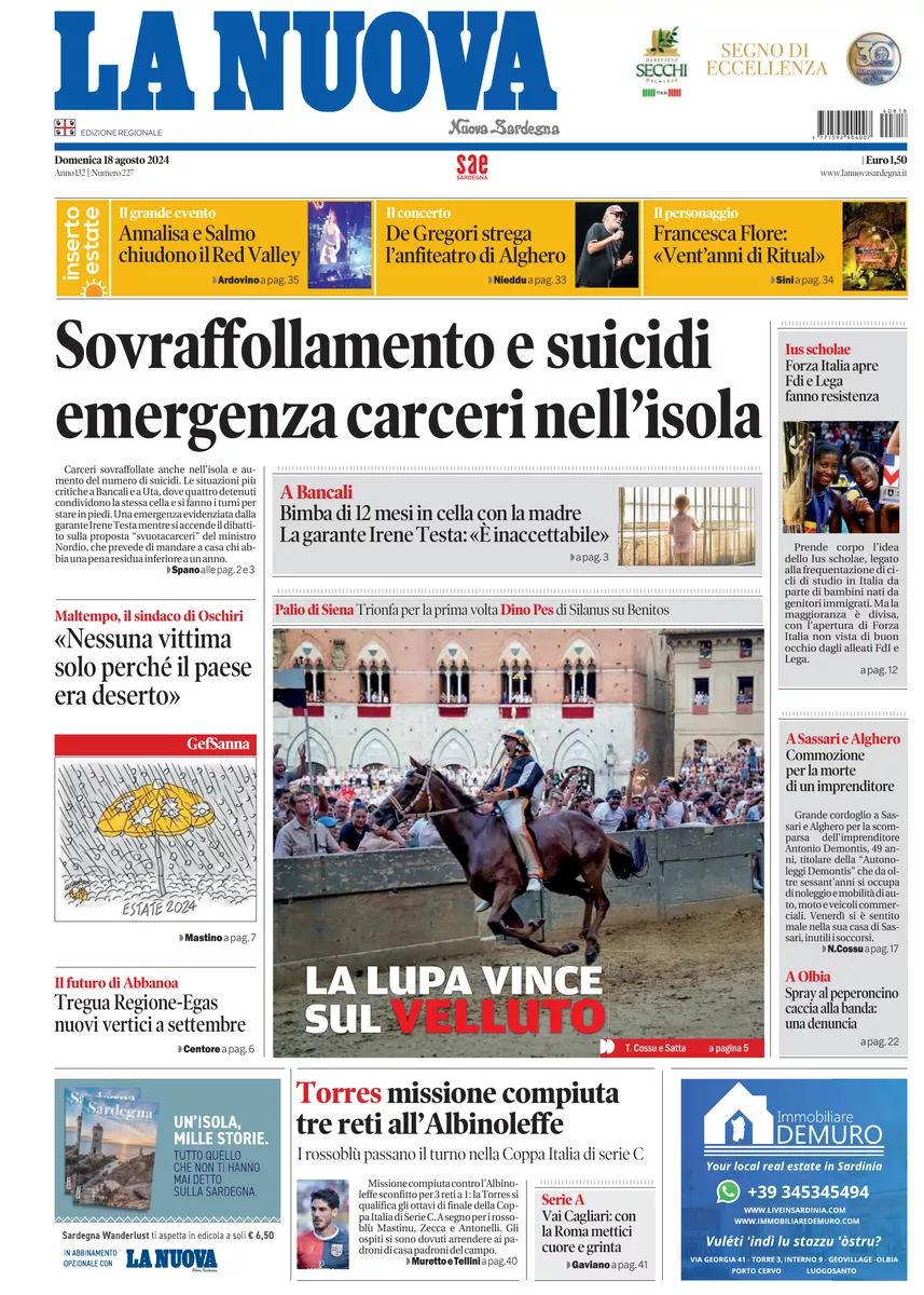 Prima-pagina-la-nuova-sardegna-oggi-oggi-edizione-del-2024-08-18