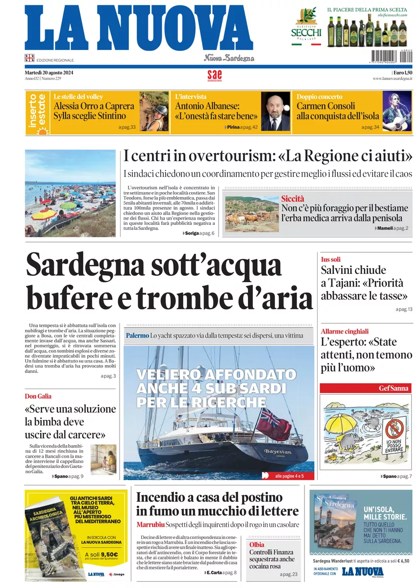 Prima-pagina-la-nuova-sardegna-oggi-oggi-edizione-del-2024-08-20