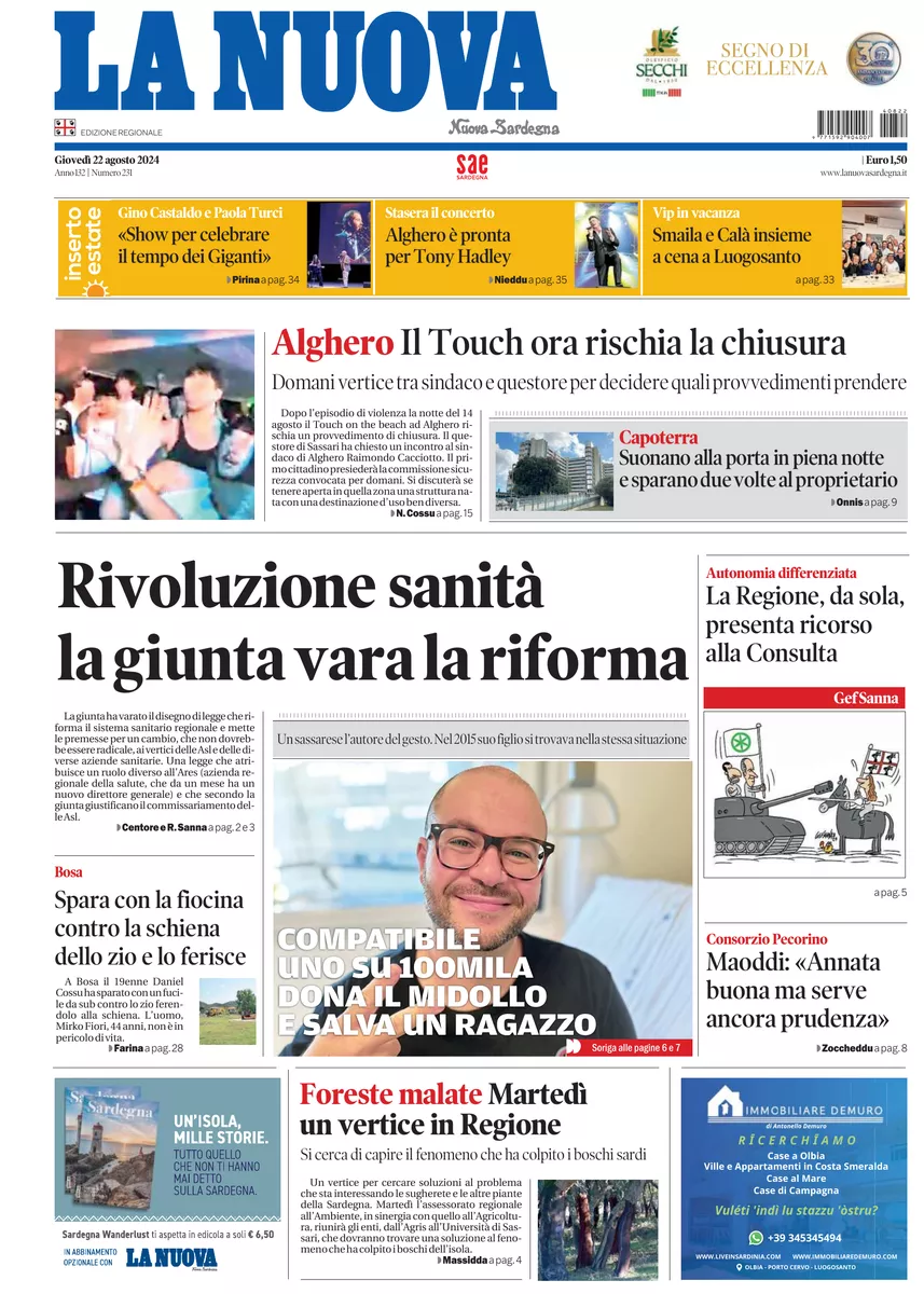 Prima-pagina-la-nuova-sardegna-oggi-oggi-edizione-del-2024-08-22