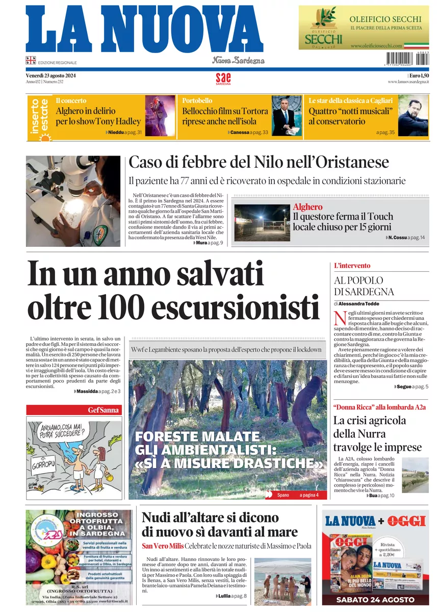 Prima-pagina-la-nuova-sardegna-oggi-oggi-edizione-del-2024-08-23