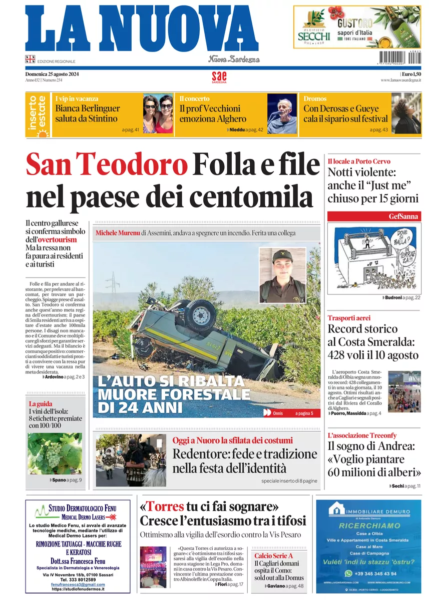 Prima-pagina-la-nuova-sardegna-oggi-oggi-edizione-del-2024-08-25