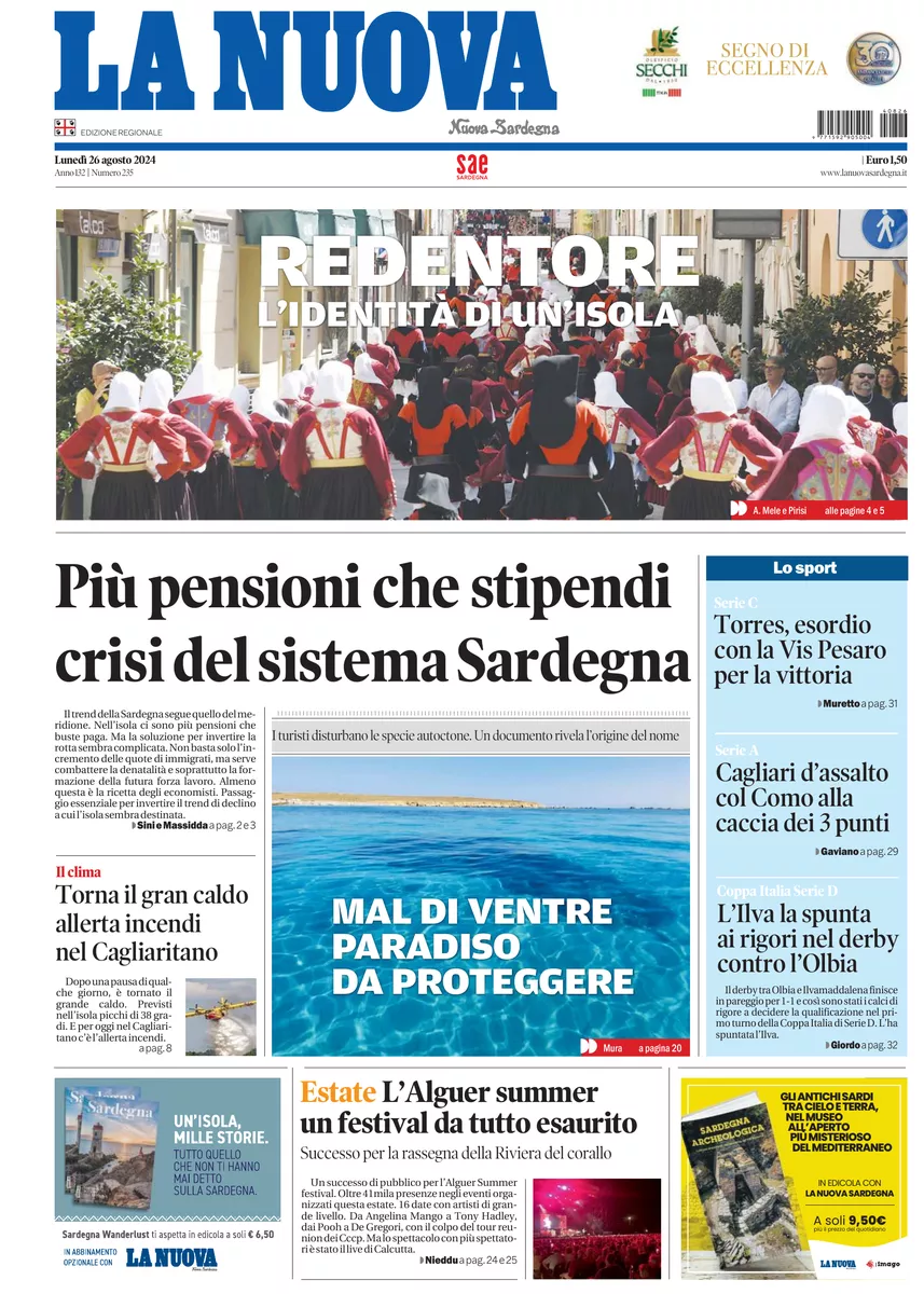 Prima-pagina-la-nuova-sardegna-oggi-oggi-edizione-del-2024-08-26