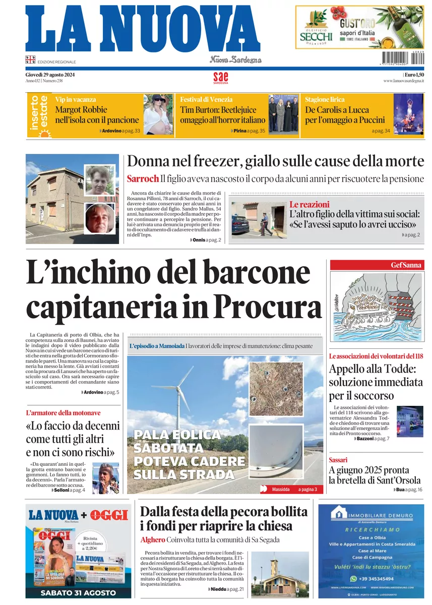 Prima-pagina-la-nuova-sardegna-oggi-oggi-edizione-del-2024-08-29