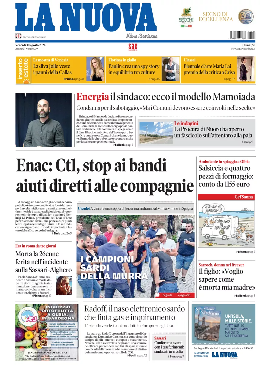 Prima-pagina-la-nuova-sardegna-oggi-oggi-edizione-del-2024-08-30