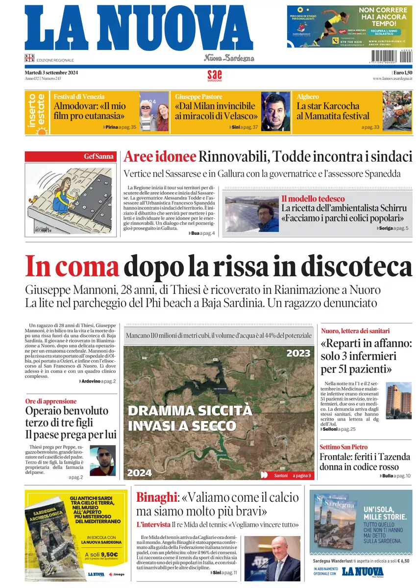 Prima-pagina-la-nuova-sardegna-oggi-oggi-edizione-del-2024-09-03