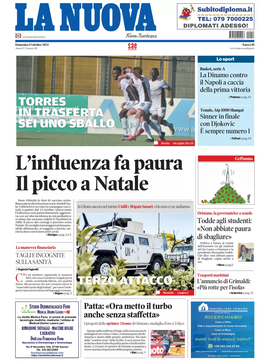 Prima-pagina-la-nuova-sardegna-oggi-oggi-edizione-del-2024-10-13