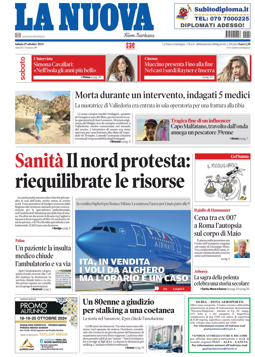 Prima-pagina-la-nuova-sardegna-oggi-oggi-edizione-del-2024-10-19