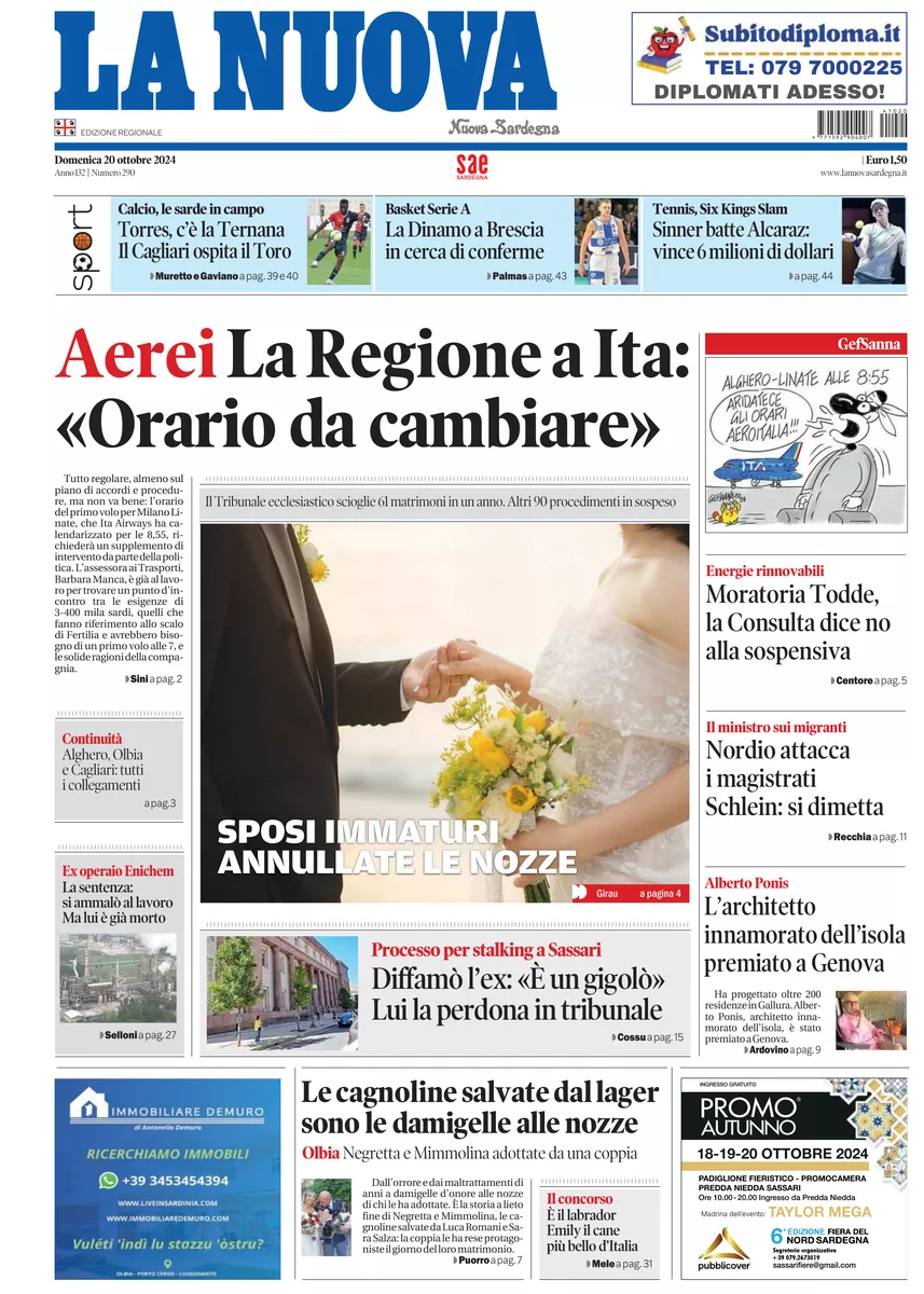 Prima-pagina-la-nuova-sardegna-oggi-oggi-edizione-del-2024-10-20