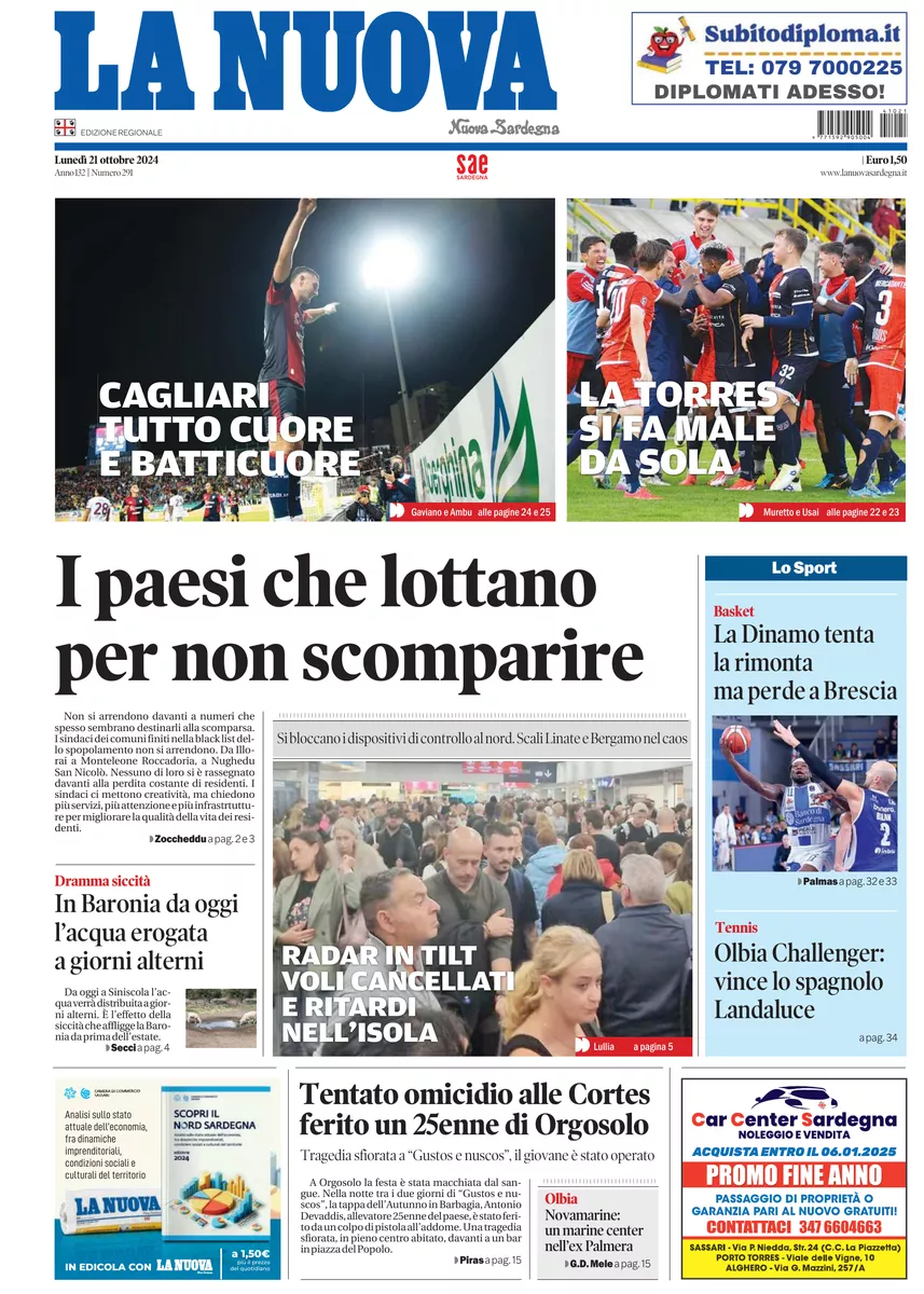 Prima-pagina-la-nuova-sardegna-oggi-oggi-edizione-del-2024-10-21