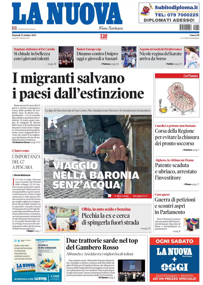 Prima-pagina-la-nuova-sardegna-oggi-oggi-edizione-del-2024-10-22