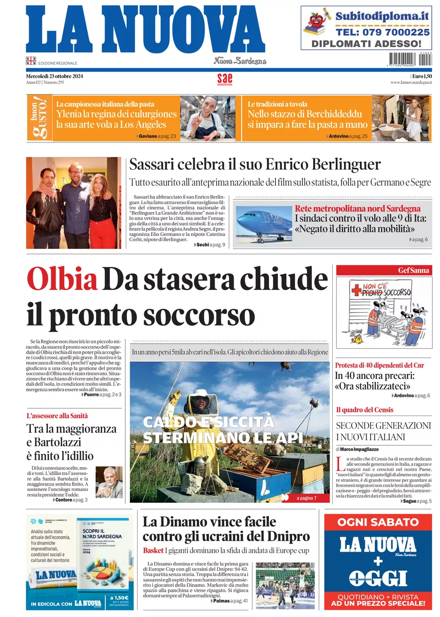 Prima-pagina-la-nuova-sardegna-oggi-oggi-edizione-del-2024-10-23