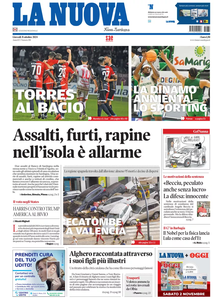 Prima-pagina-la-nuova-sardegna-oggi-oggi-edizione-del-2024-10-31