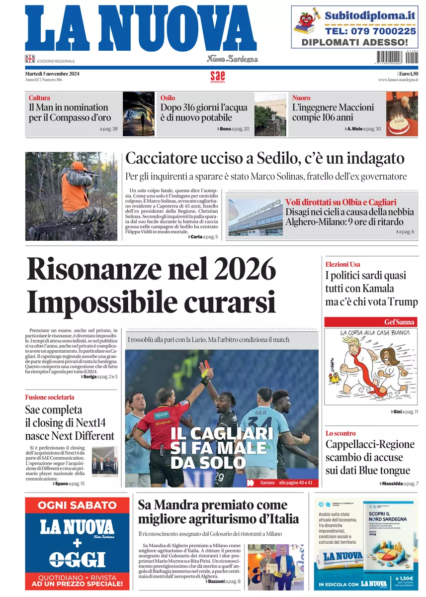 Prima-pagina-la-nuova-sardegna-oggi-oggi-edizione-del-2024-11-05