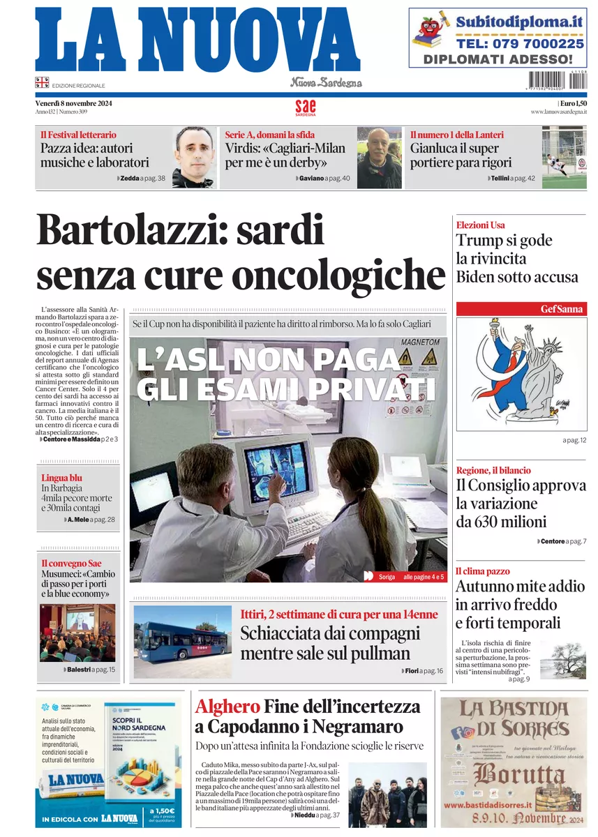 Prima-pagina-la-nuova-sardegna-oggi-oggi-edizione-del-2024-11-08