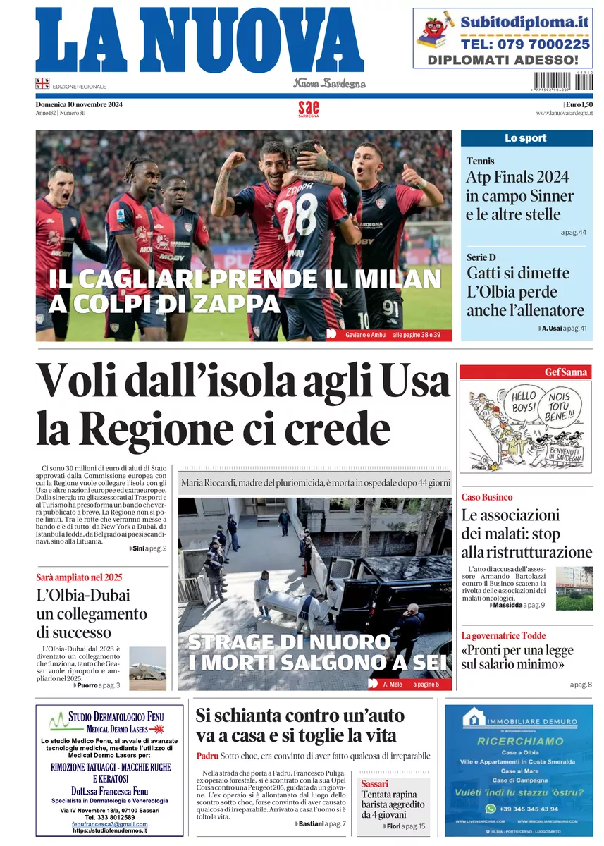 Prima-pagina-la-nuova-sardegna-oggi-oggi-edizione-del-2024-11-10