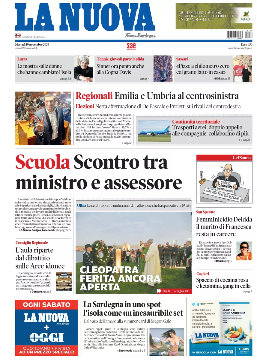 Prima-pagina-la-nuova-sardegna-oggi-oggi-edizione-del-2024-11-19