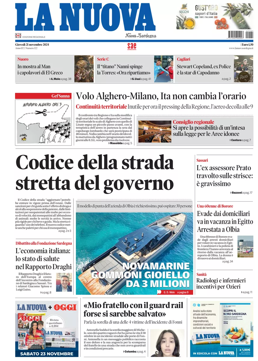 Prima-pagina-la-nuova-sardegna-oggi-oggi-edizione-del-2024-11-21