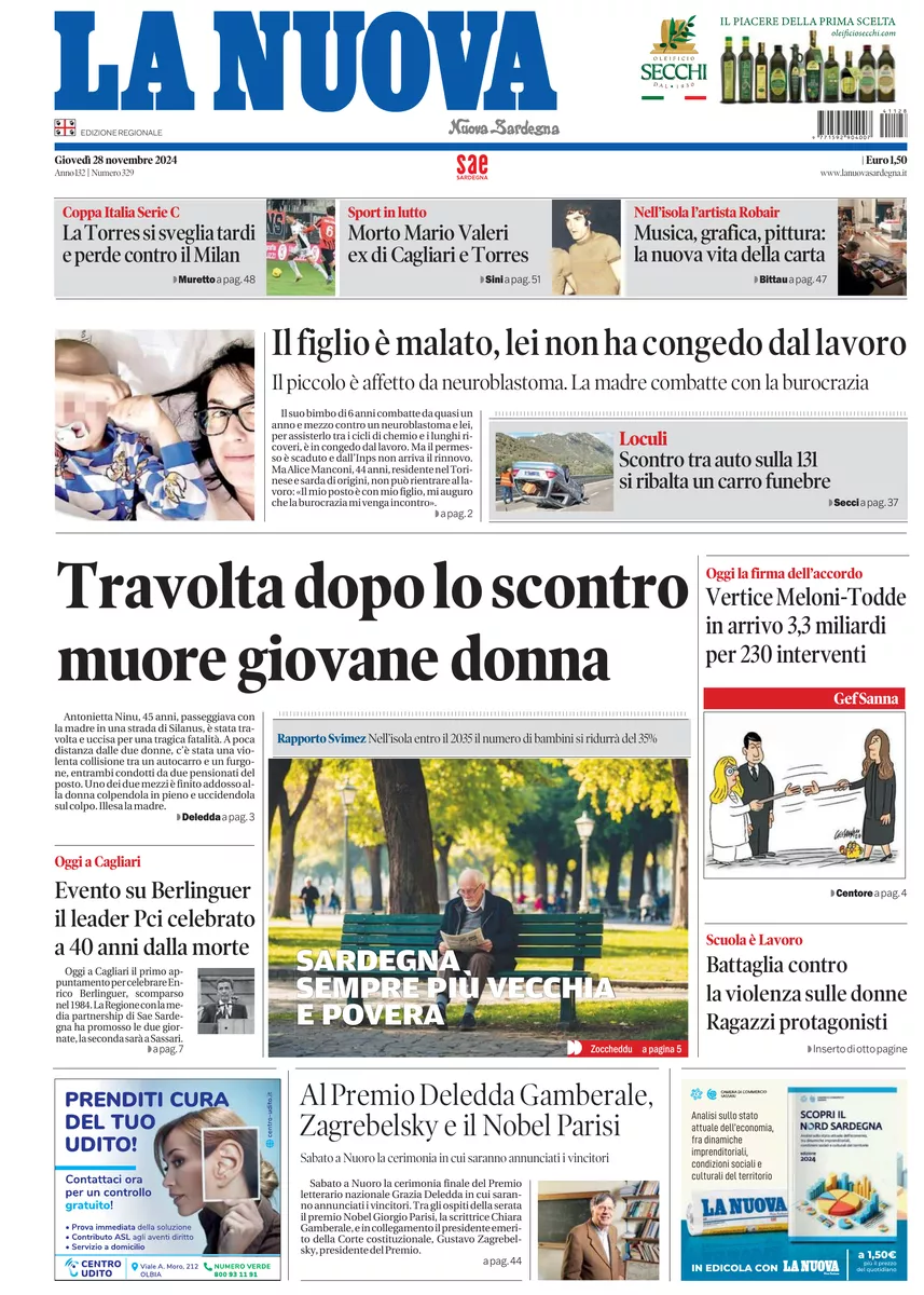 Prima-pagina-la-nuova-sardegna-oggi-oggi-edizione-del-2024-11-28