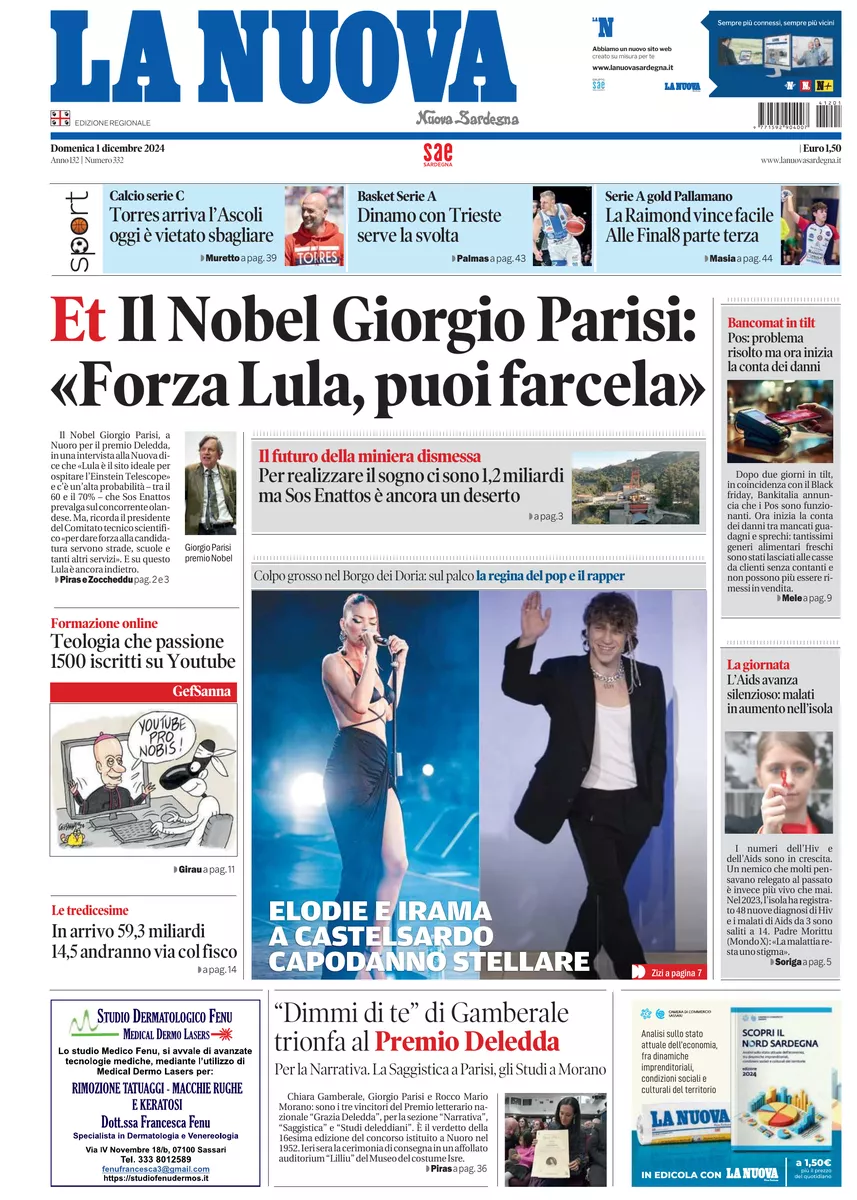 Prima-pagina-la-nuova-sardegna-oggi-oggi-edizione-del-2024-12-01