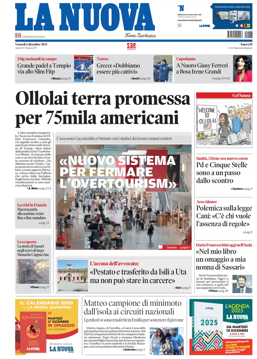 Prima-pagina-la-nuova-sardegna-oggi-oggi-edizione-del-2024-12-06