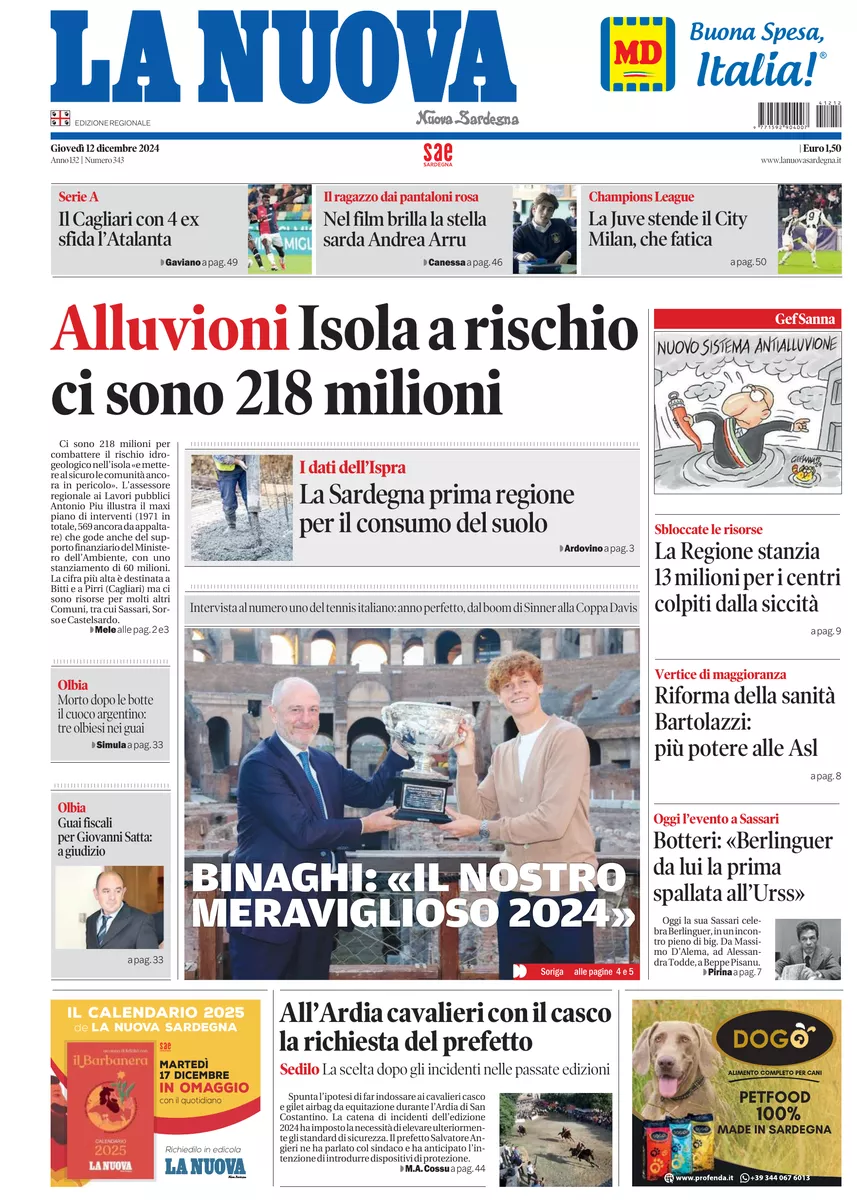 Prima-pagina-la-nuova-sardegna-oggi-oggi-edizione-del-2024-12-12