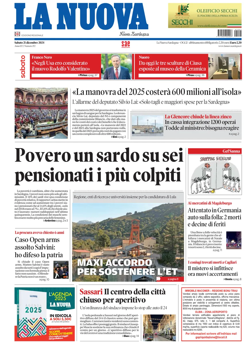 Prima-pagina-la-nuova-sardegna-oggi-oggi-edizione-del-2024-12-21