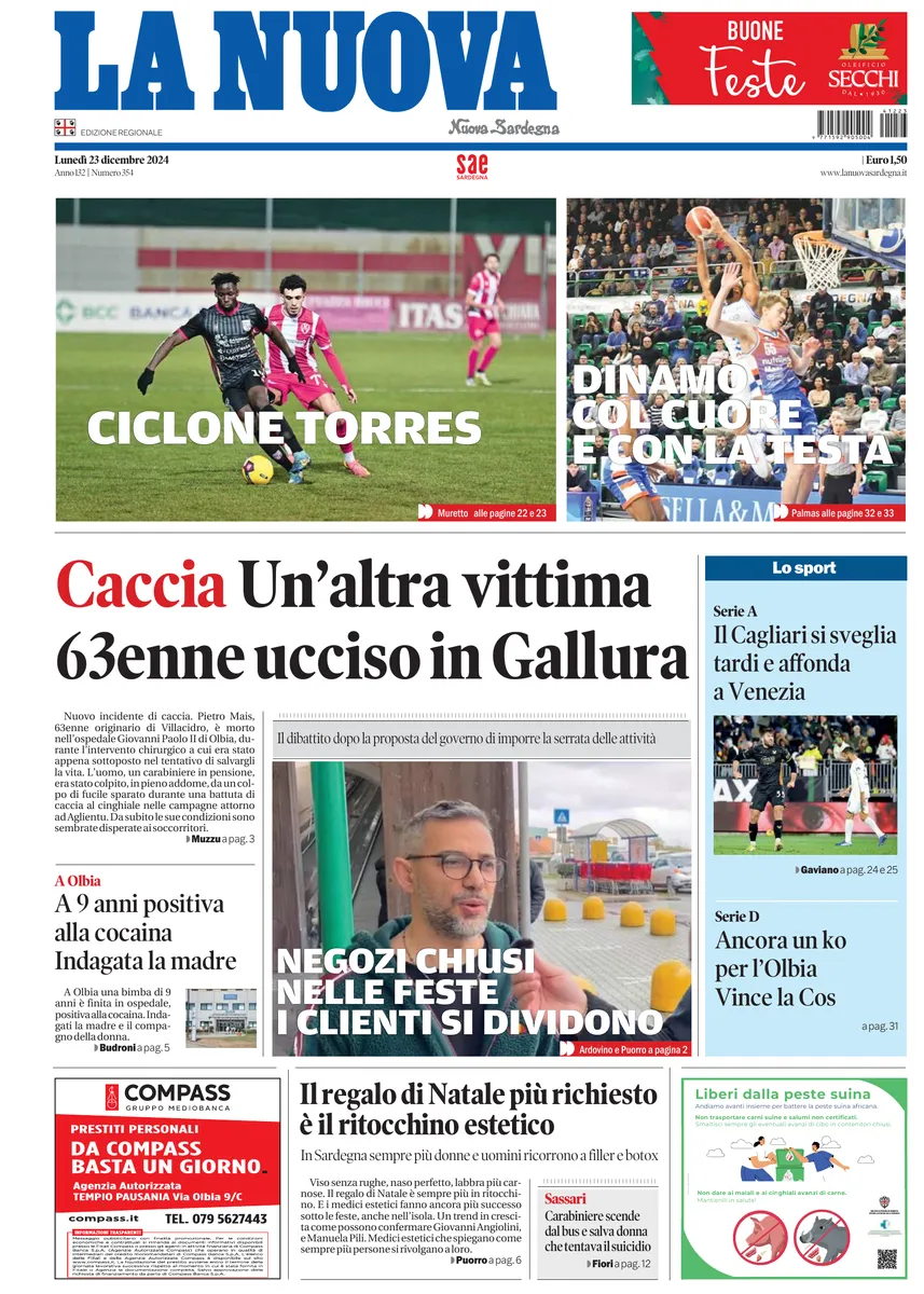 Prima-pagina-la-nuova-sardegna-oggi-oggi-edizione-del-2024-12-23