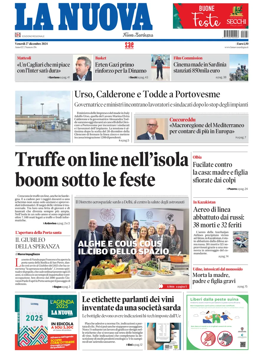 Prima-pagina-la-nuova-sardegna-oggi-oggi-edizione-del-2024-12-27