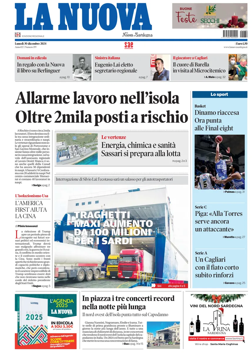 Prima-pagina-la-nuova-sardegna-oggi-oggi-edizione-del-2024-12-30