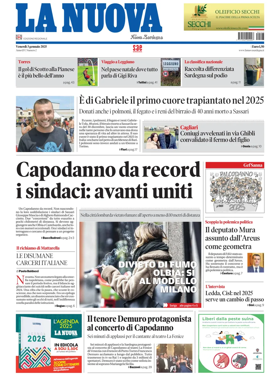 Prima-pagina-la-nuova-sardegna-oggi-oggi-edizione-del-2025-01-03