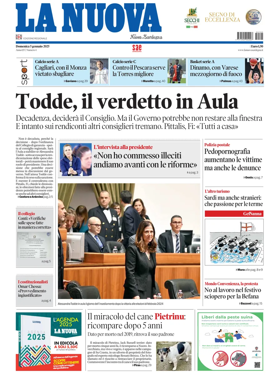 Prima-pagina-la-nuova-sardegna-oggi-oggi-edizione-del-2025-01-05