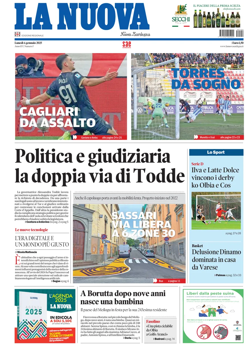 Prima-pagina-la-nuova-sardegna-oggi-oggi-edizione-del-2025-01-06