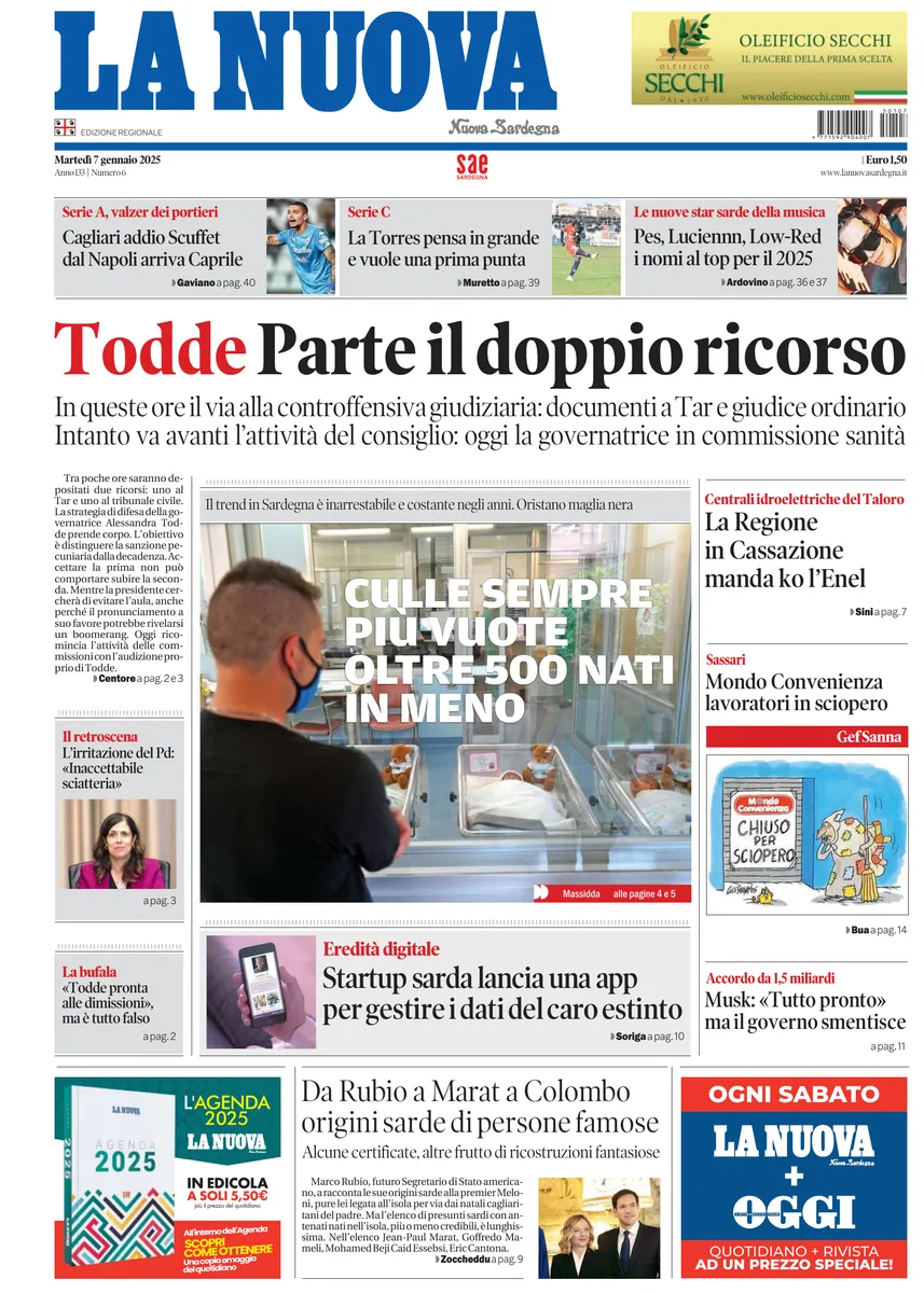 Prima-pagina-la-nuova-sardegna-oggi-oggi-edizione-del-2025-01-07