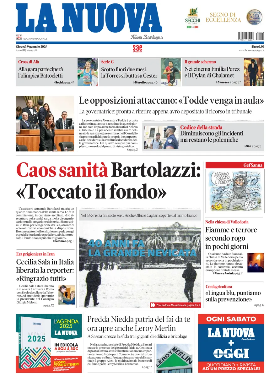 Prima-pagina-la-nuova-sardegna-oggi-oggi-edizione-del-2025-01-09