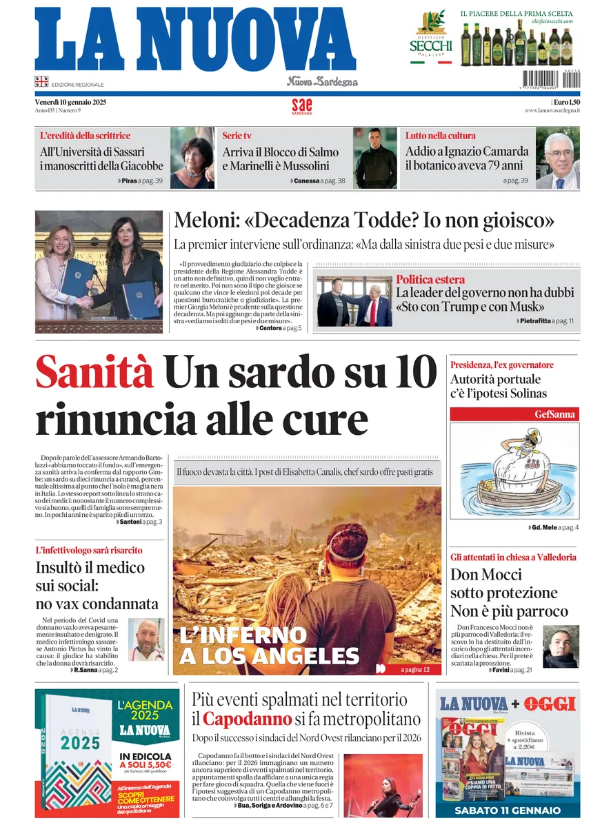 Prima-pagina-la-nuova-sardegna-oggi-oggi-edizione-del-2025-01-10