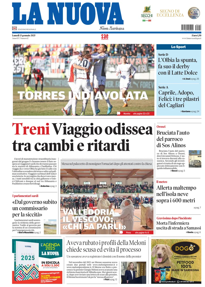 Prima-pagina-la-nuova-sardegna-oggi-oggi-edizione-del-2025-01-13