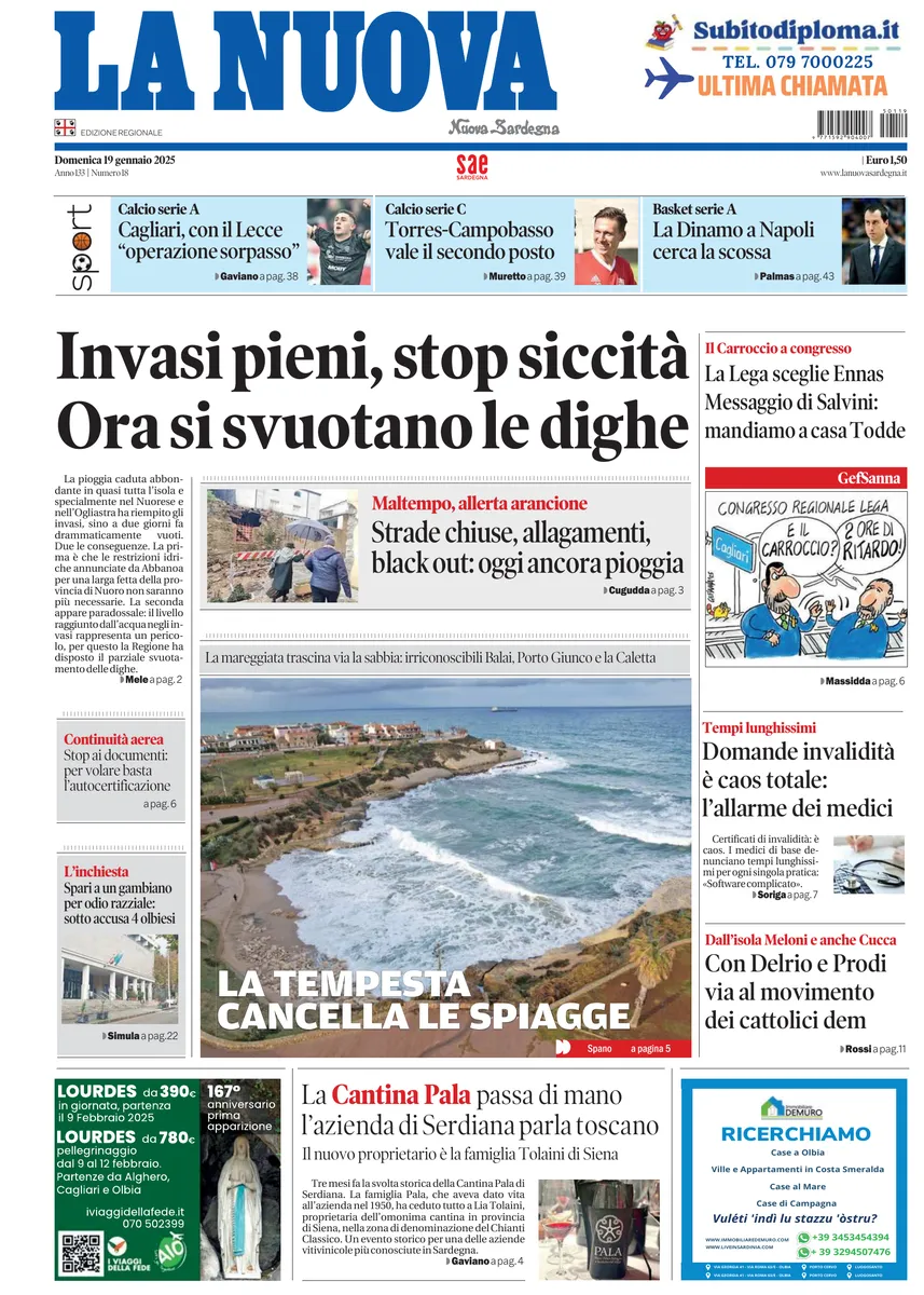 Prima-pagina-la-nuova-sardegna-oggi-oggi-edizione-del-2025-01-19