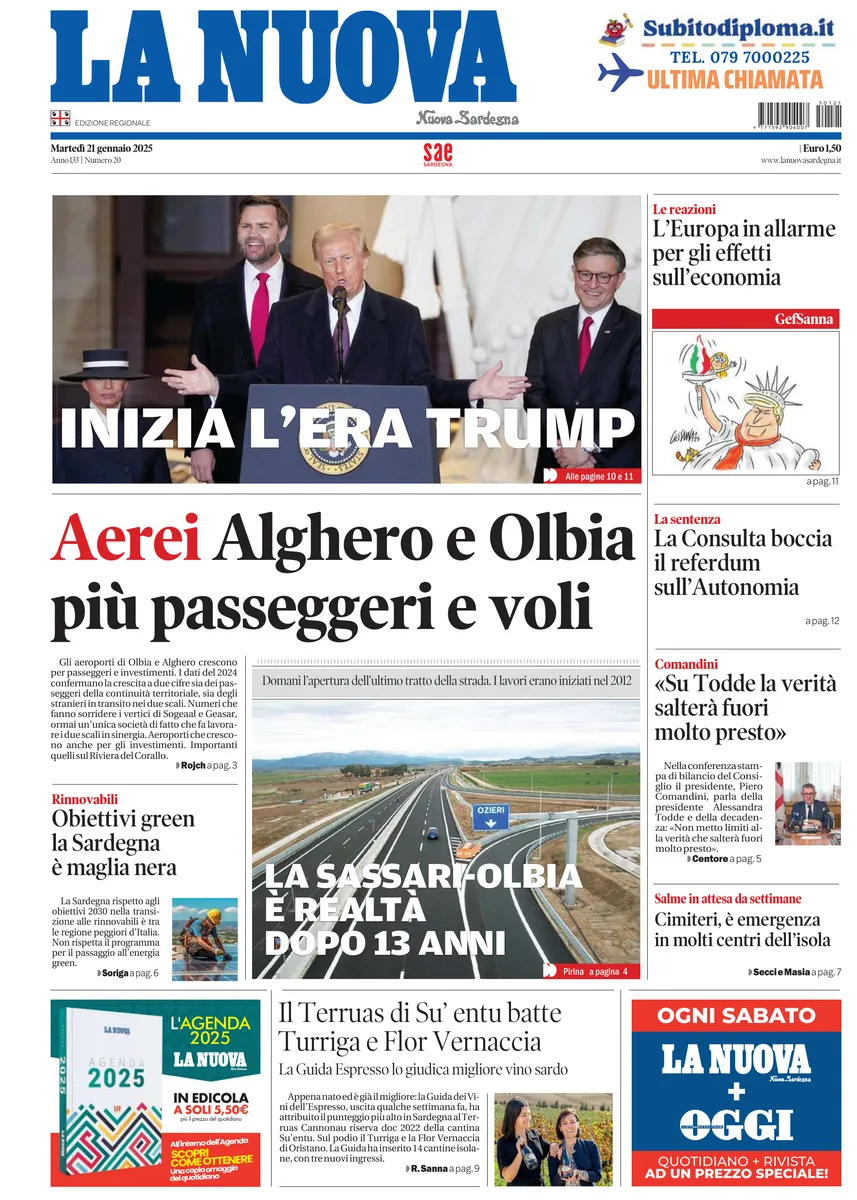 Prima-pagina-la-nuova-sardegna-oggi-oggi-edizione-del-2025-01-21