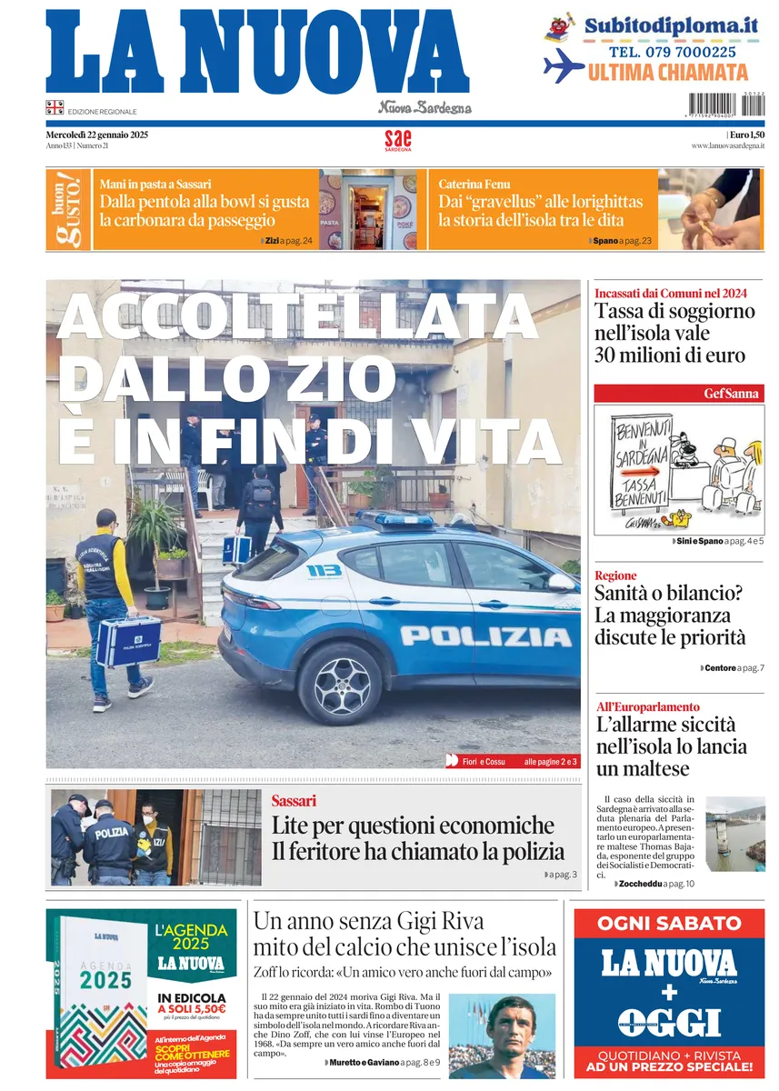 Prima-pagina-la-nuova-sardegna-oggi-oggi-edizione-del-2025-01-22