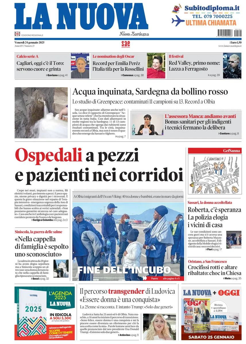 Prima-pagina-la-nuova-sardegna-oggi-oggi-edizione-del-2025-01-24