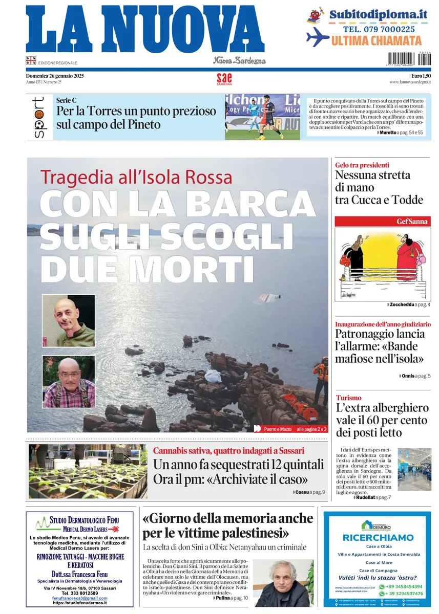 Prima-pagina-la-nuova-sardegna-oggi-oggi-edizione-del-2025-01-26