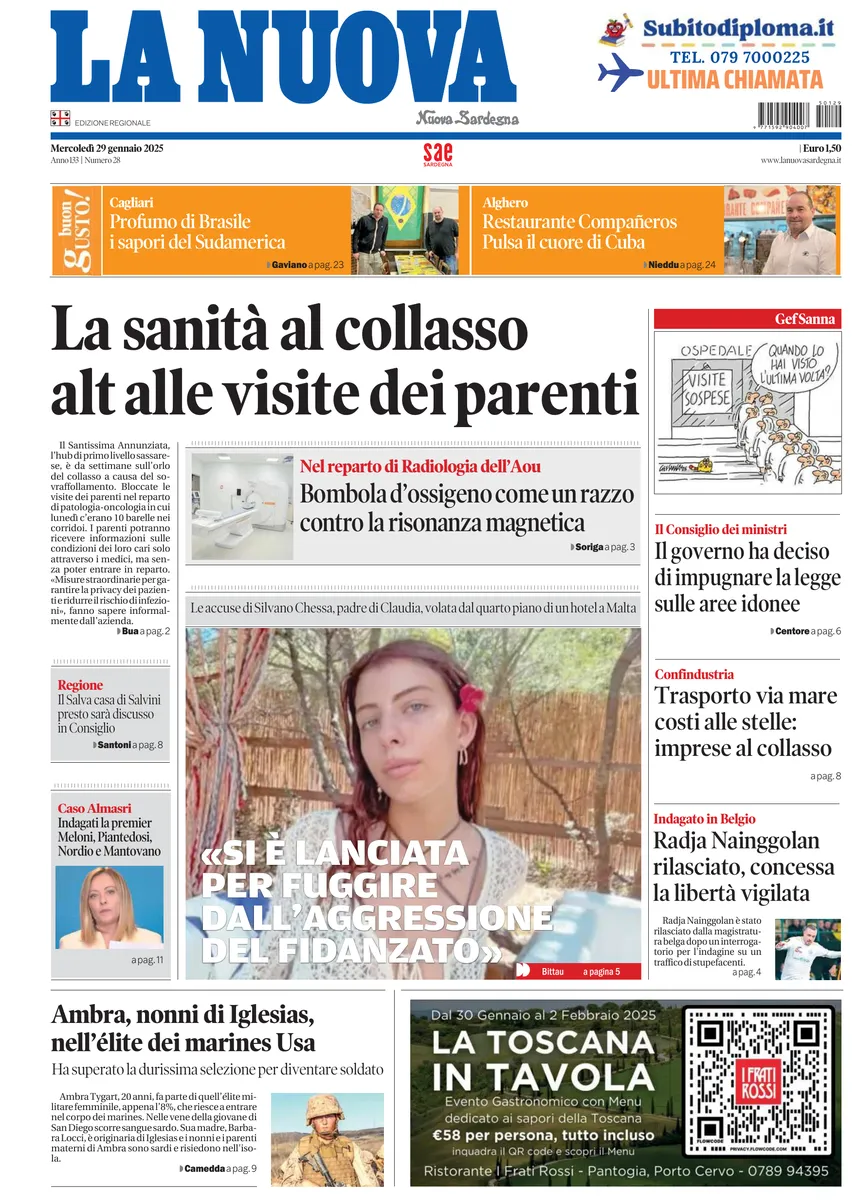 Prima-pagina-la-nuova-sardegna-oggi-oggi-edizione-del-2025-01-29