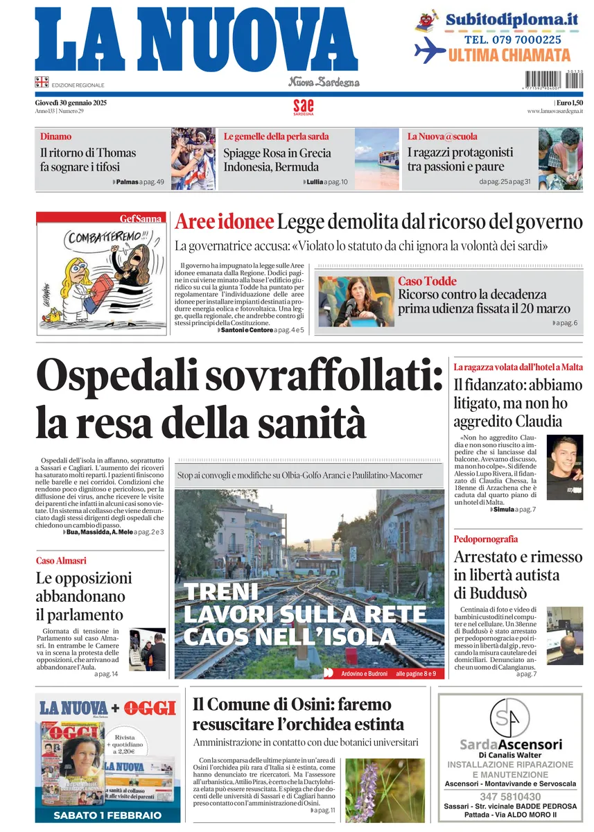 Prima-pagina-la-nuova-sardegna-oggi-oggi-edizione-del-2025-01-30