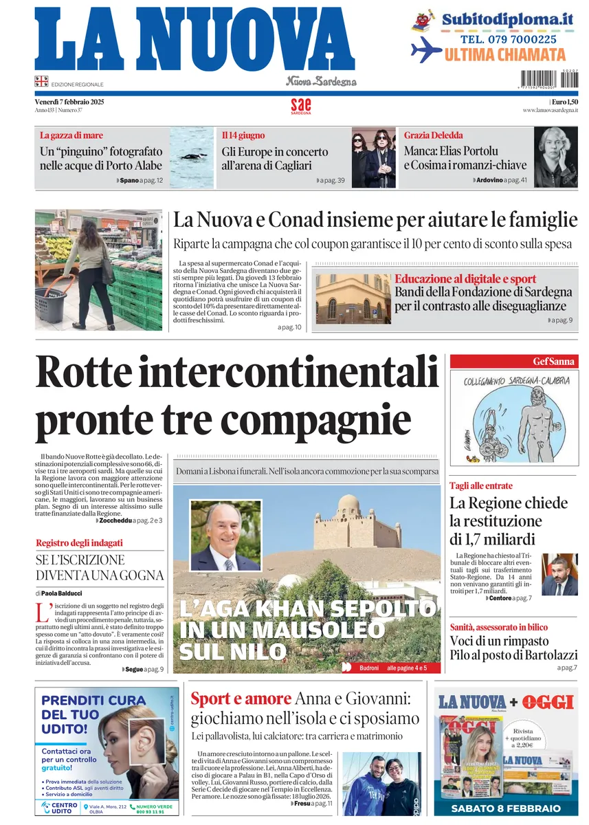 Prima-pagina-la-nuova-sardegna-oggi-oggi-edizione-del-2025-02-07