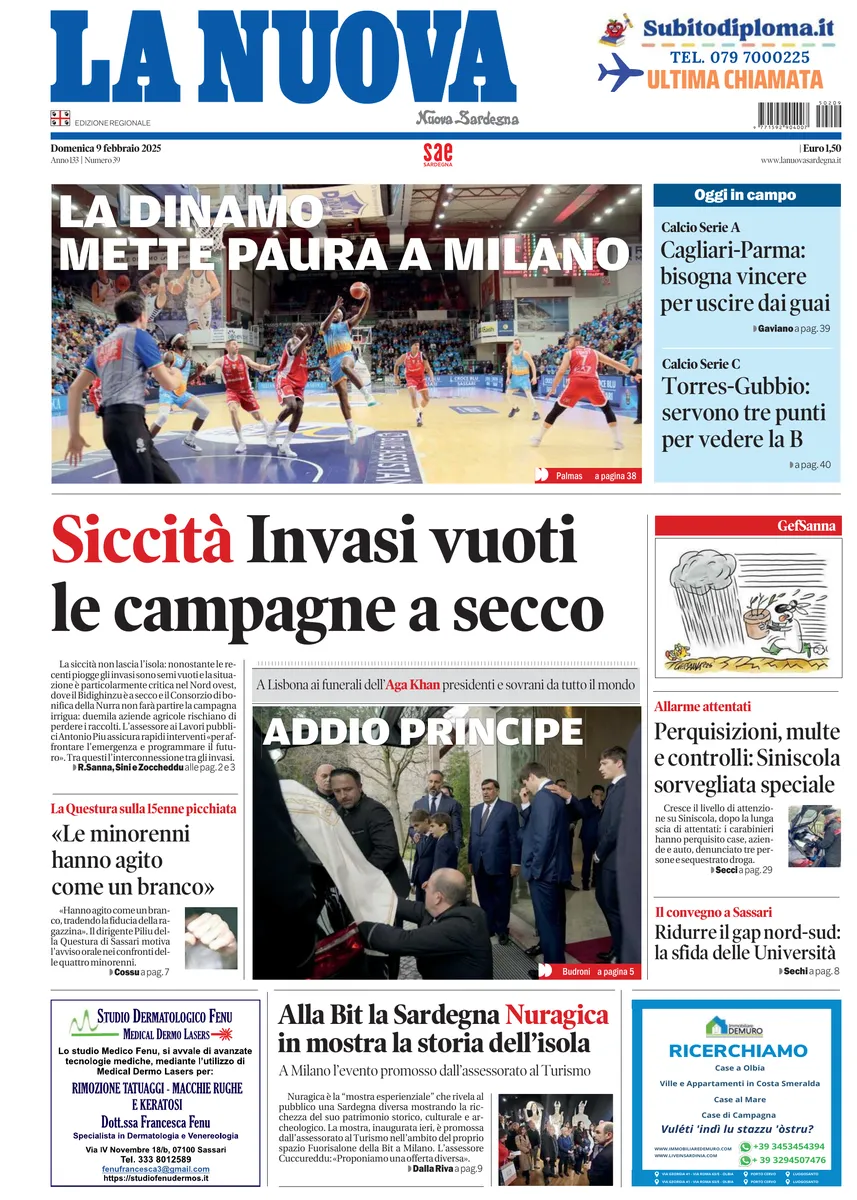 Prima-pagina-la-nuova-sardegna-oggi-oggi-edizione-del-2025-02-09