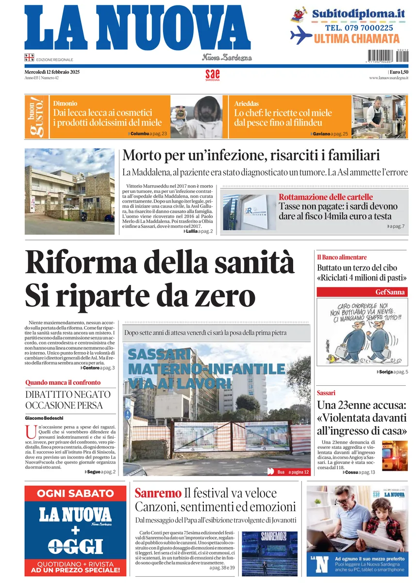 Prima-pagina-la-nuova-sardegna-oggi-oggi-edizione-del-2025-02-12