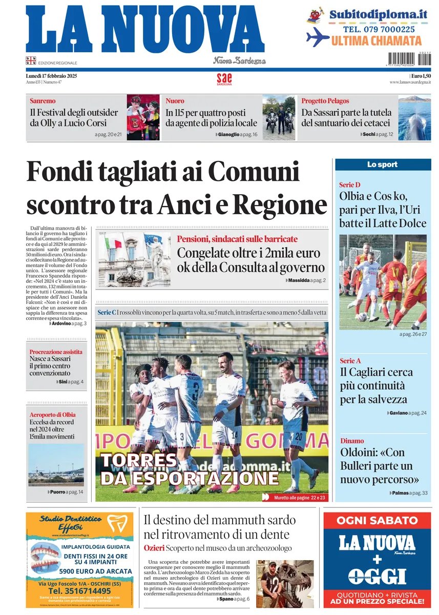 Prima-pagina-la-nuova-sardegna-oggi-oggi-edizione-del-2025-02-17