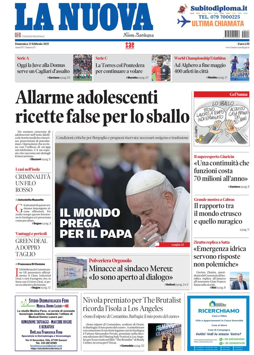 Prima-pagina-la-nuova-sardegna-oggi-oggi-edizione-del-2025-02-23