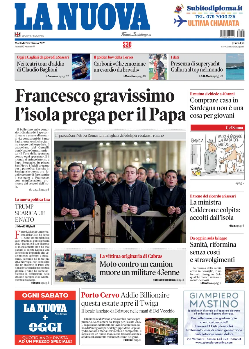 Prima-pagina-la-nuova-sardegna-oggi-oggi-edizione-del-2025-02-25