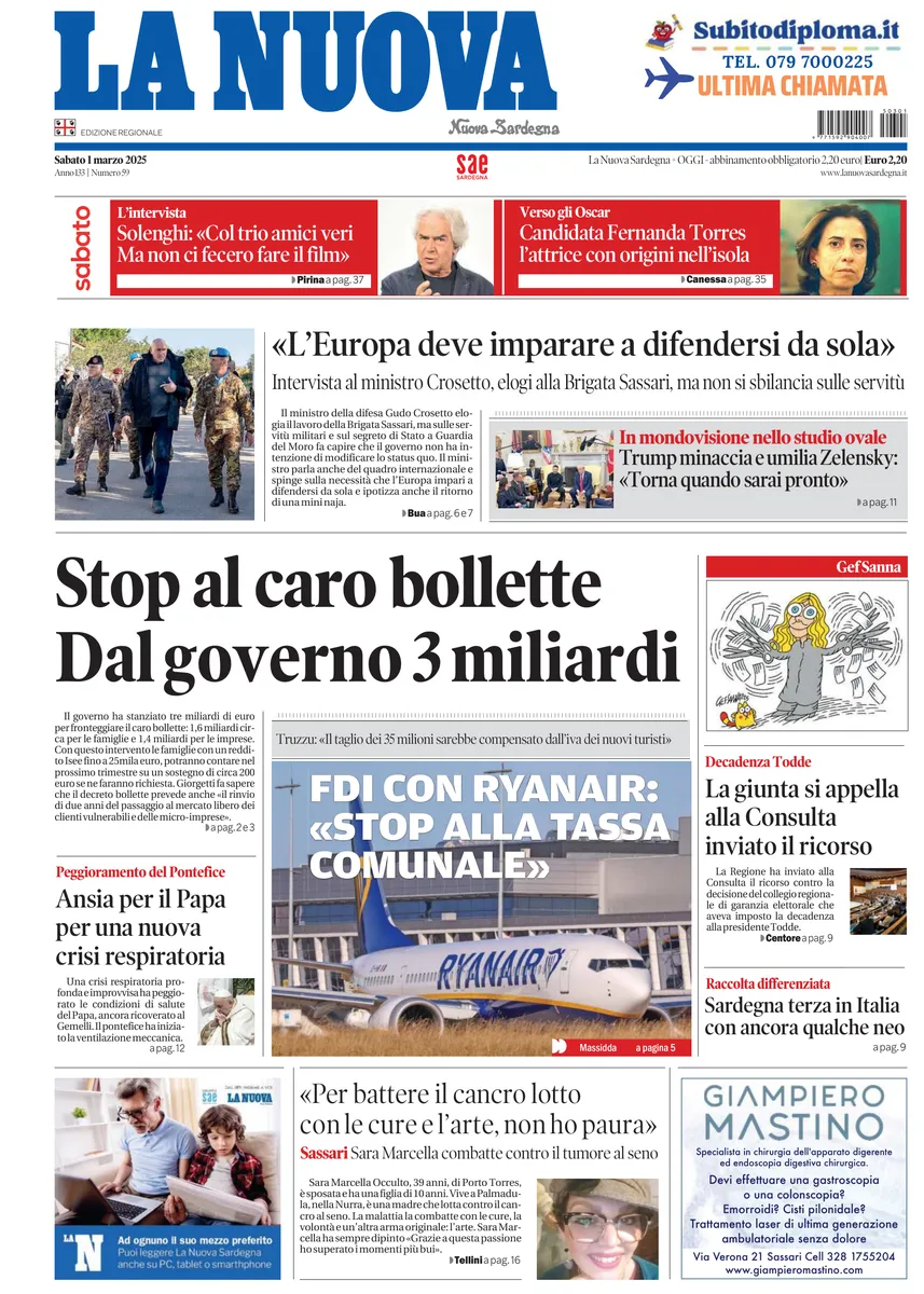 Prima-pagina-la-nuova-sardegna-oggi-oggi-edizione-del-2025-03-01